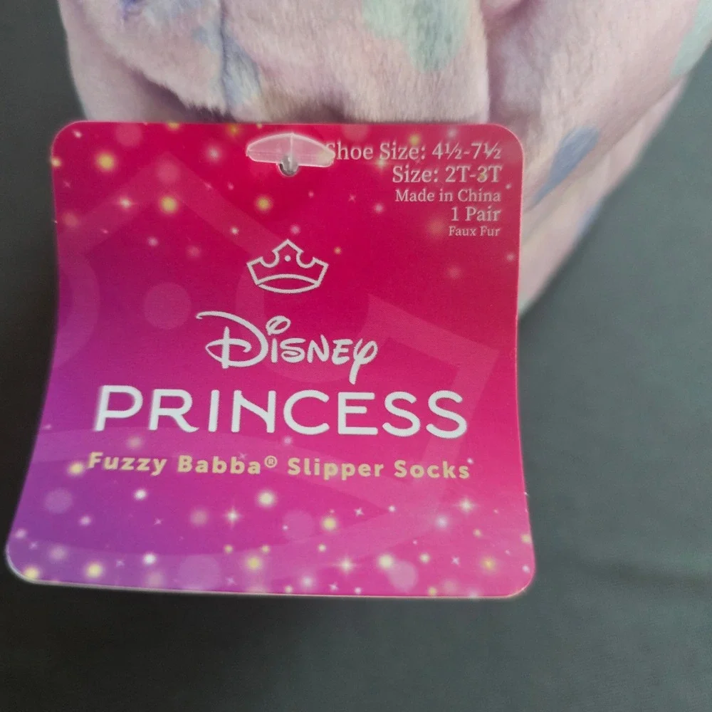 Disney Princess Fuzzy Babba Slipper Socks Girls 2T-3T Purple Ariel Tiana NEW